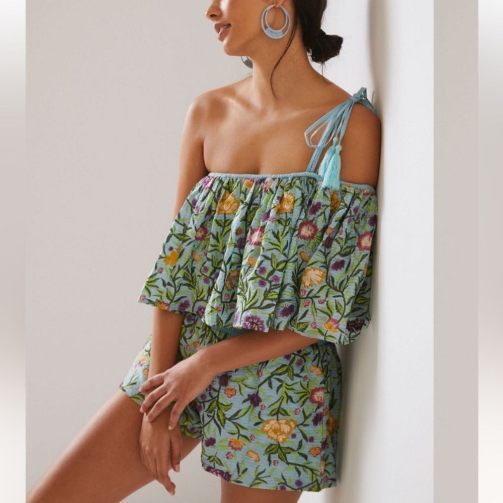 Anthropologie La Pugai One-Shoulder Embroidered Romper